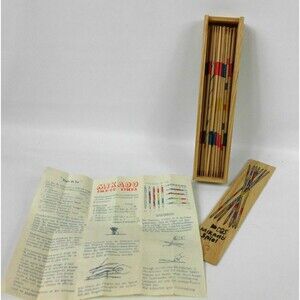 Vintage Mikado Spiel Wood Pick Up Sticks Game with Wooden Box & Instructions